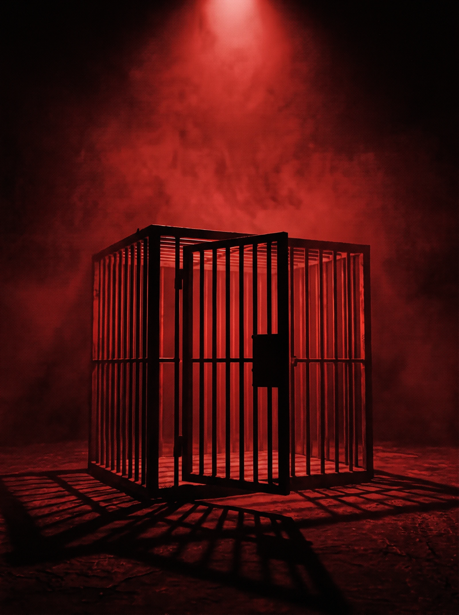 Open cage in red haze